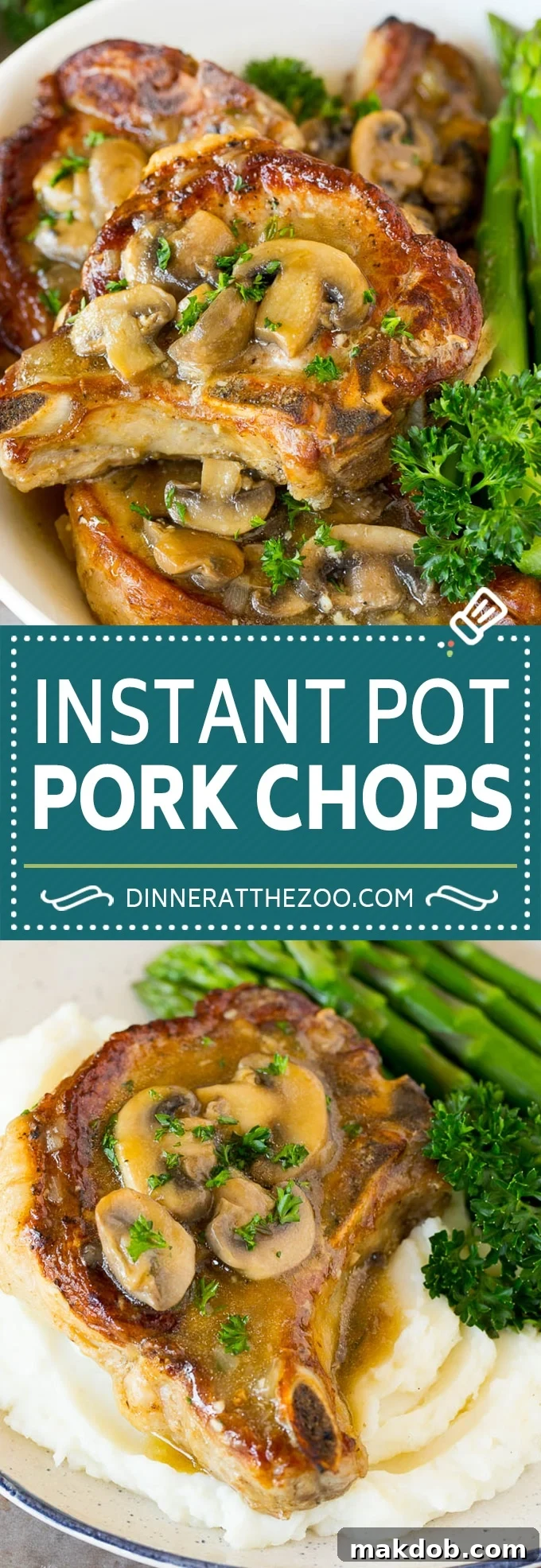 These Instant Pot pork chops are seared to golden brown perfection, then pressure cooked and covered in mushroom gravy.