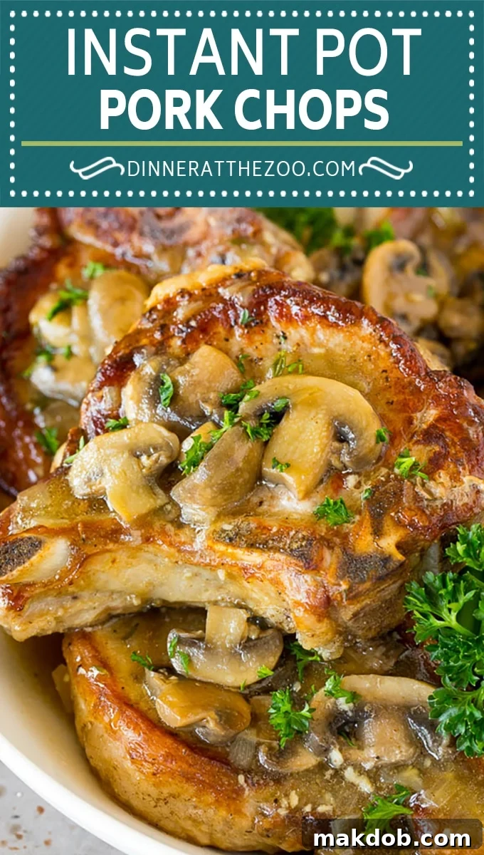 These Instant Pot pork chops are seared to golden brown perfection, then pressure cooked and covered in mushroom gravy. These Instant Pot pork chops are seared to golden brown perfection, then pressure cooked and covered in mushroom gravy.