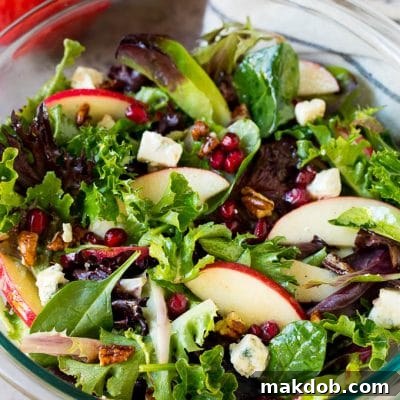 Thankgiving salad with mixed greens, apples, blue cheese and pecans.