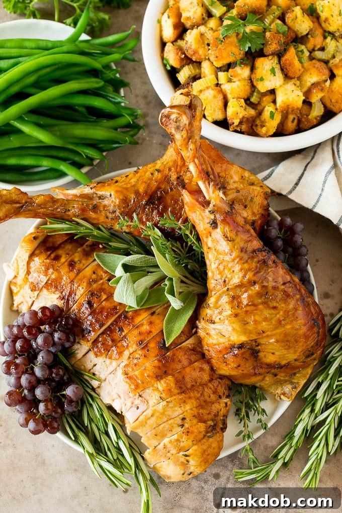 Served Marinated Turkey Sliced turkey seasoned with turkey marinade, served with stuffing and green beans.