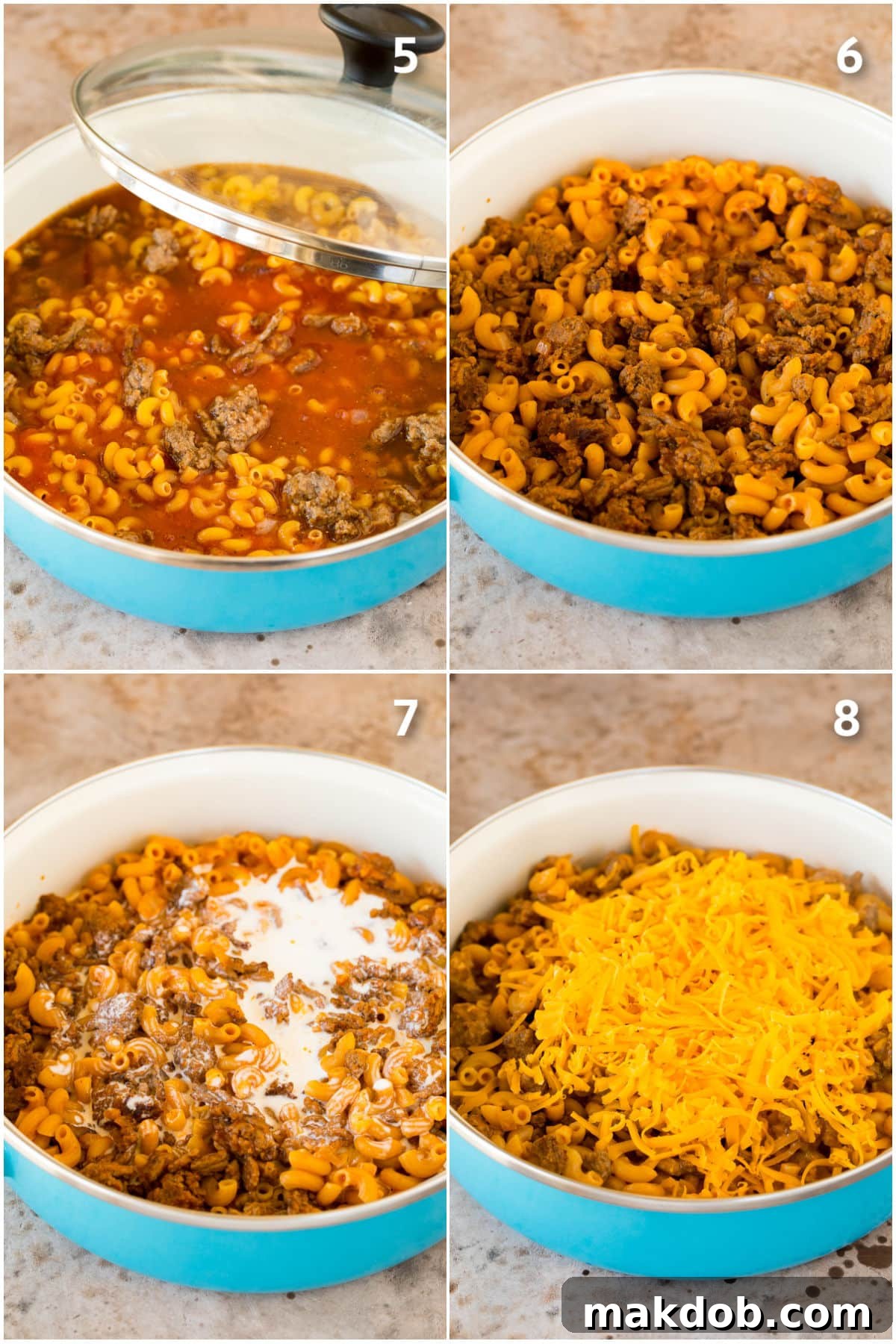 Better-Than-Box Hamburger Helper 5 Step by step images showing how to make hamburger helper.