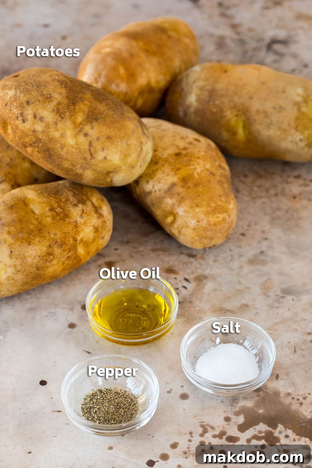 Potatoes, olive oil and seasonings.