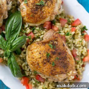 20 Easy One-Pot Chicken Dinners 19 A flavorful one-pot chicken with tomato basil risotto, baking entirely in the oven for a complete family meal.