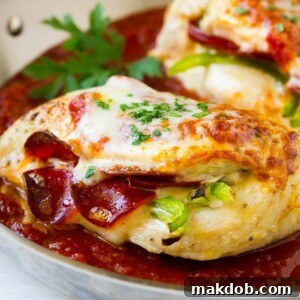 20 Easy One-Pot Chicken Dinners 23 Delectable pizza stuffed chicken breasts, filled with pepperoni and cheese, baked in a rich marinara sauce.