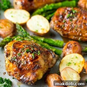 20 Easy One-Pot Chicken Dinners 6 Juicy balsamic chicken thighs with beautifully roasted potatoes and tender asparagus, an easy one-pan dinner.