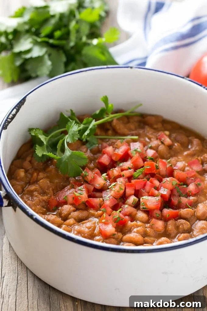 Pinto Beans and Rice Recipe | Mexican Rice Recipe | Pinto Beans Recipe #beans #rice #mexicanfood #glutenfree #dinner #dinneratthezoo A pot of quick and easy pinto beans, garnished with fresh diced tomatoes and cilantro.