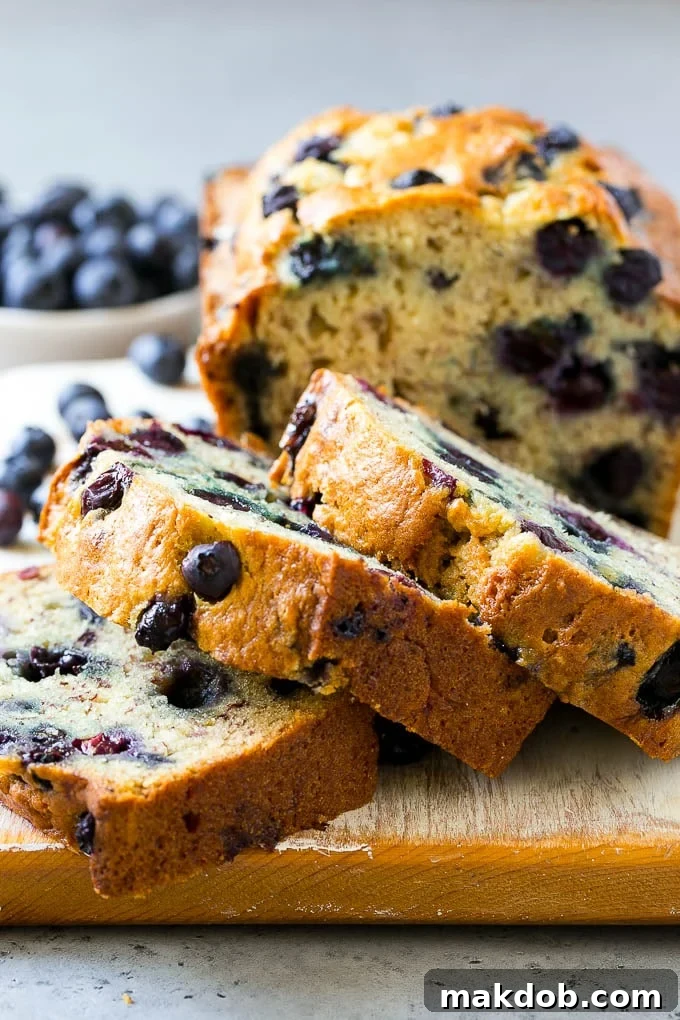 Blueberry Banana Bread | Easy Banana Bread | Homemade Banana Bread Recipe Slices of blueberry banana bread.