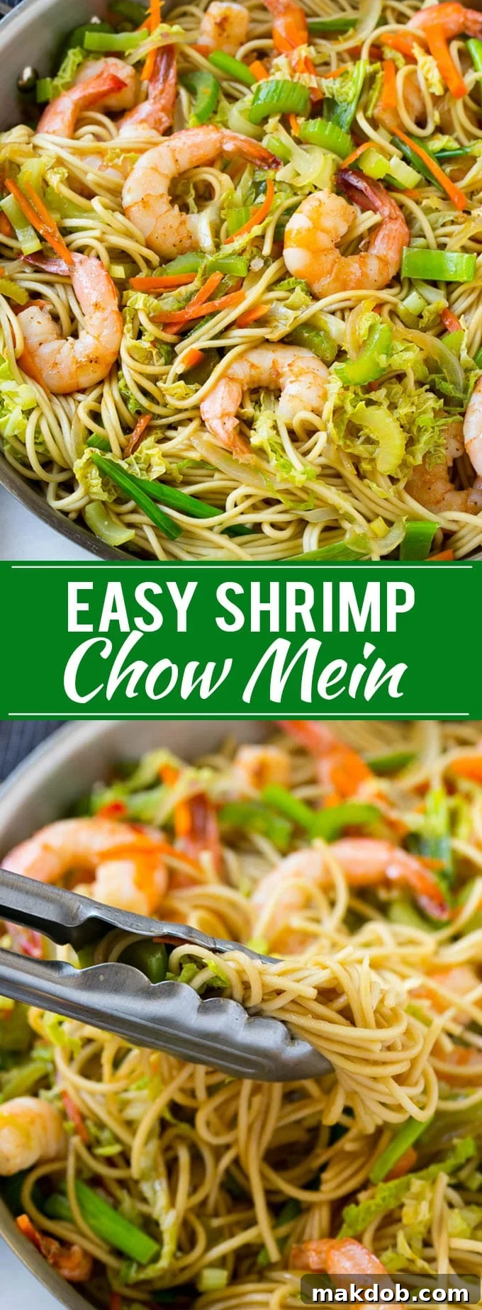 Delicious Shrimp Chow Mein served in a large pan, ready to eat. A perfect one-pot meal for a quick dinner.