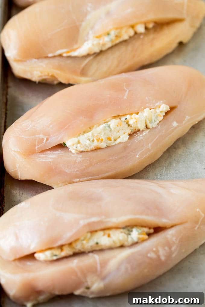Chicken breasts stuffed with three types of cheese, herbs and spices.