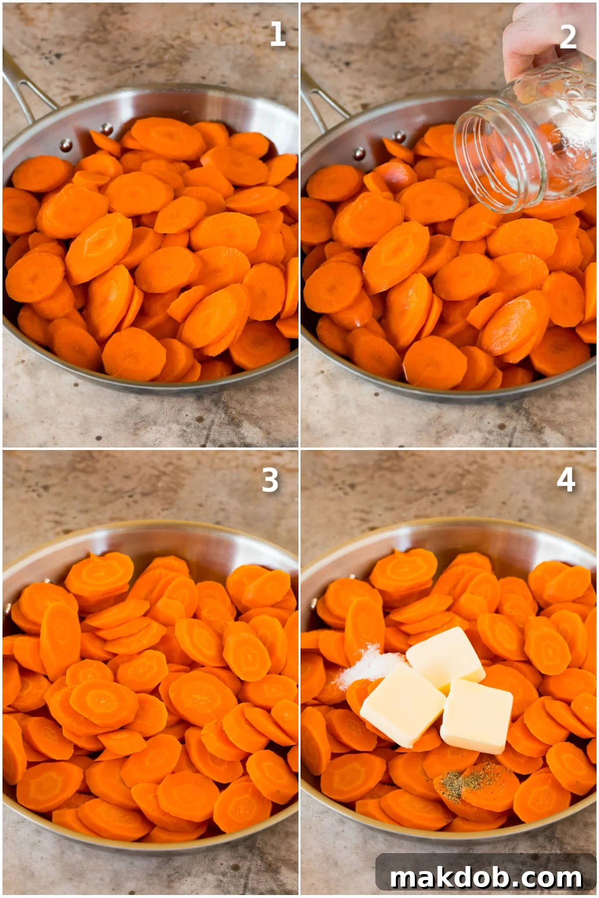 Step by step shots showing how to cook carrots.