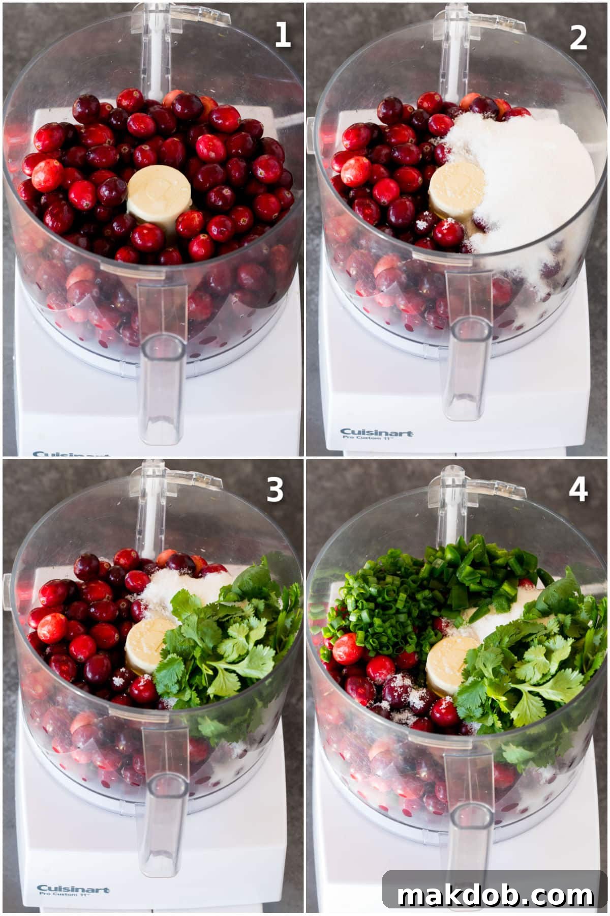 Cranberries, herbs and sugar in a food processor.