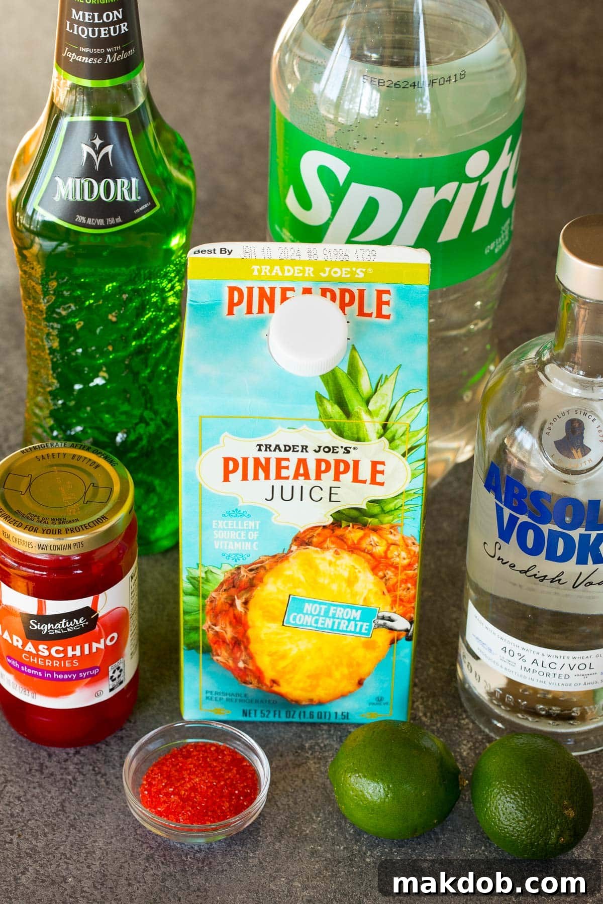 Stolen Holiday Spirit 3 Bottles of juices, liquors, red sanding sugar, cherries and limes.