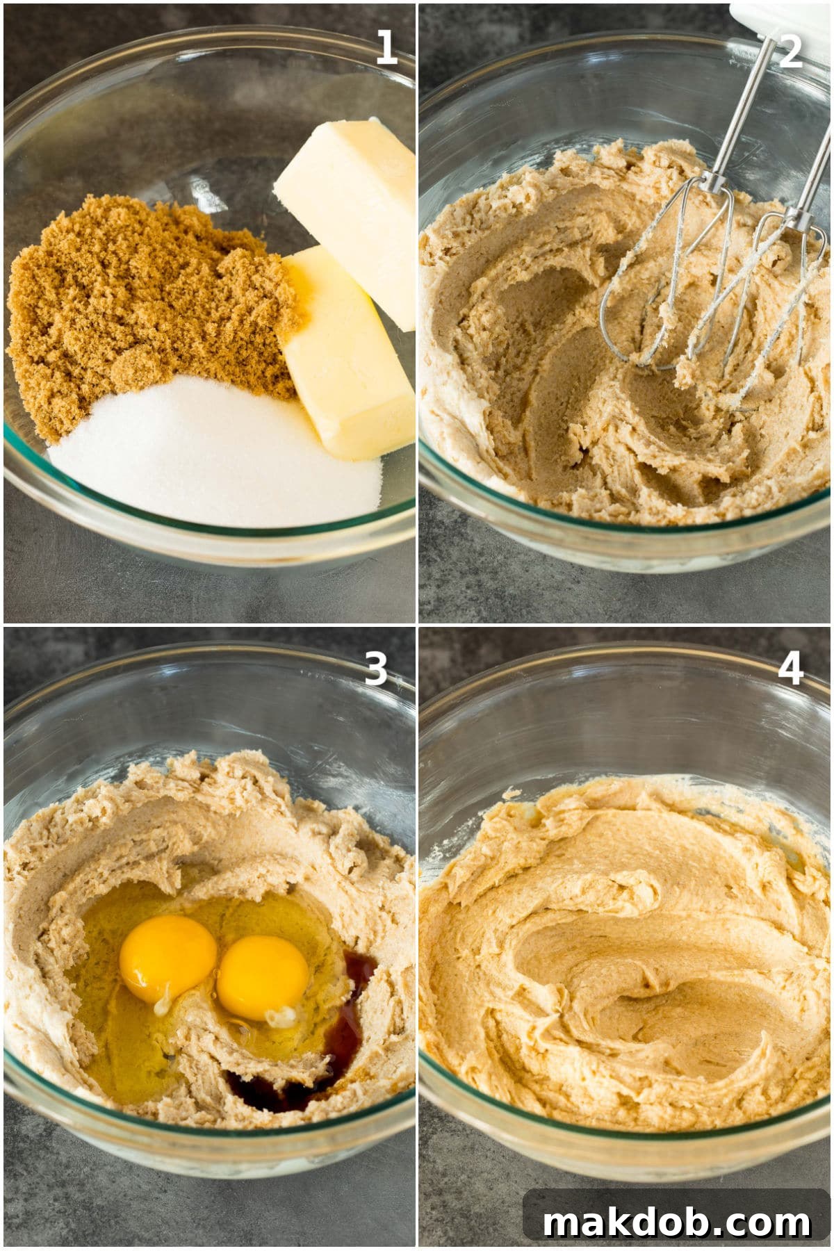 Cookie dough being prepared in a mixer.
