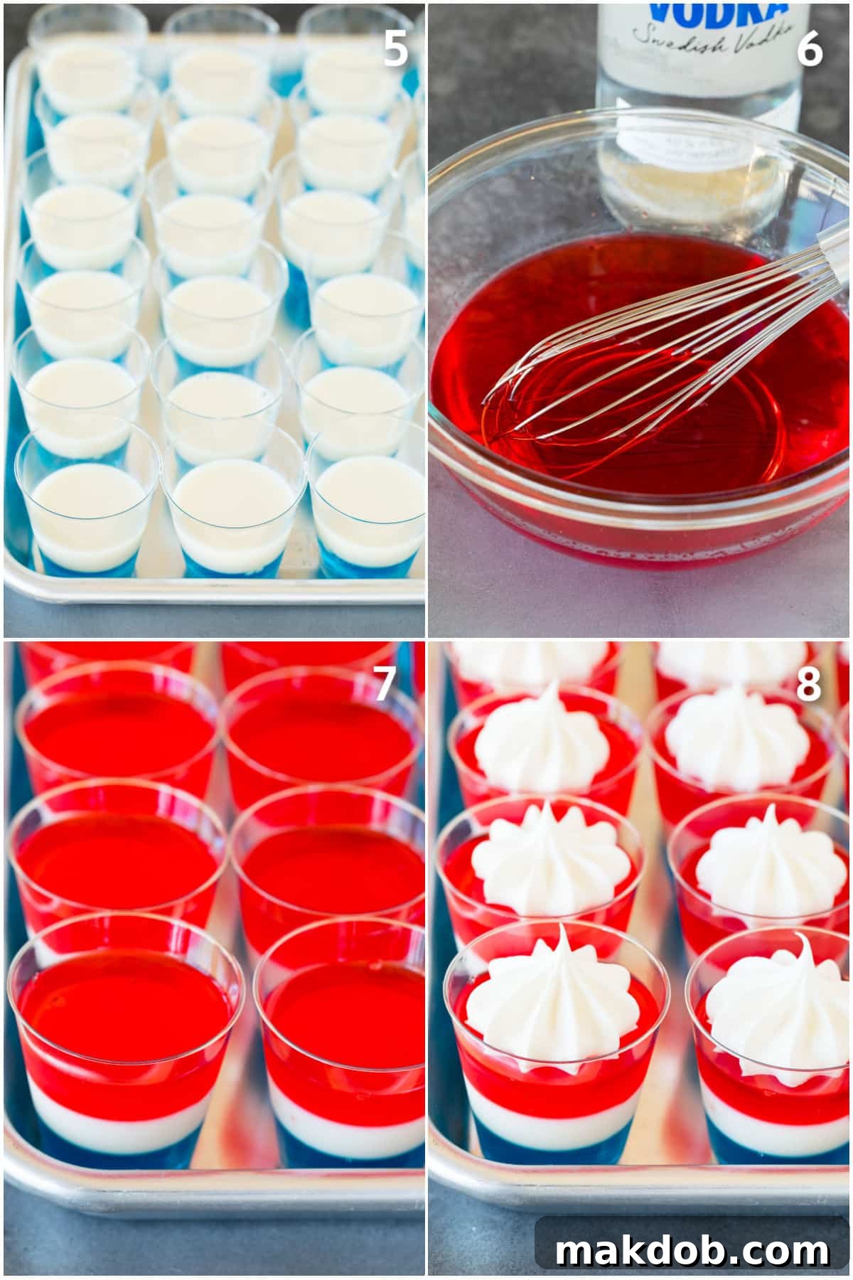Star-Spangled Jell-O Shooters 5 Layering red, white, and blue gelatin into shot cups.