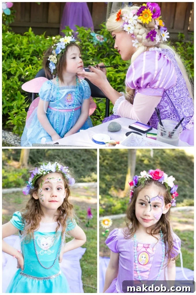 Children Enjoying Snacks While Waiting for Face Painting at Princess Party