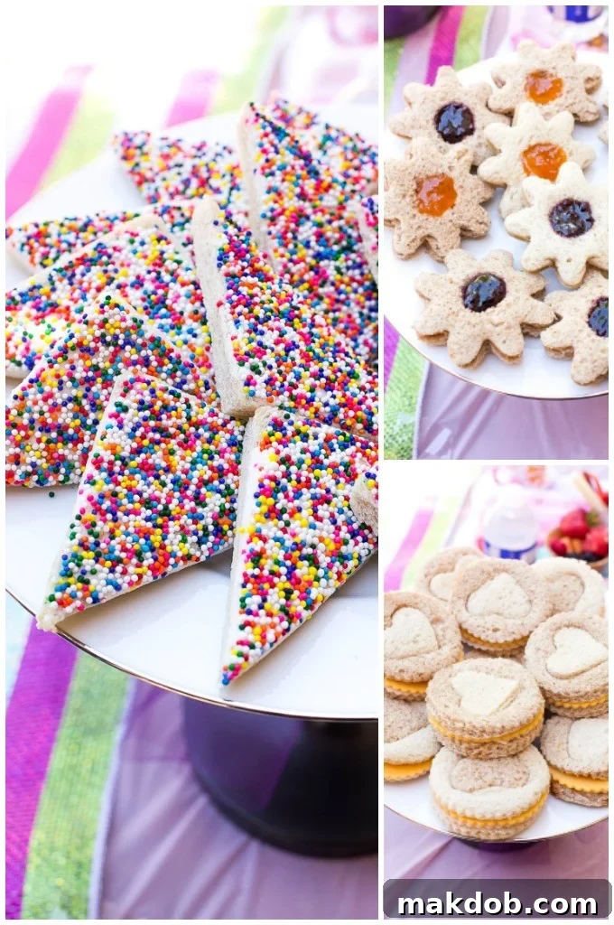 Assortment of Princess Tea Party Sandwiches: Turkey, Fairy Bread, PB&J