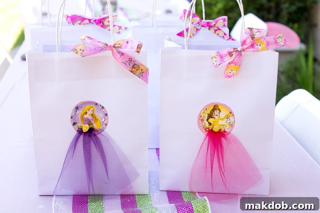 Handmade Princess Favor Bags with Glass Slippers, Crayons, Teacups