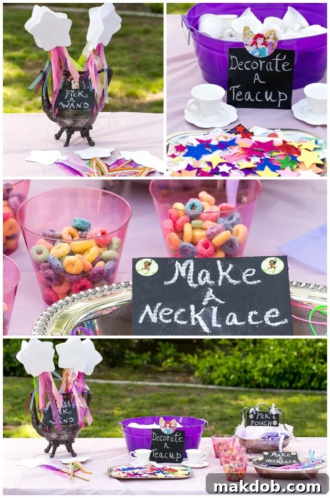 Children Engaged in Princess Tea Party Crafts: Wands, Teacups, Edible Necklaces