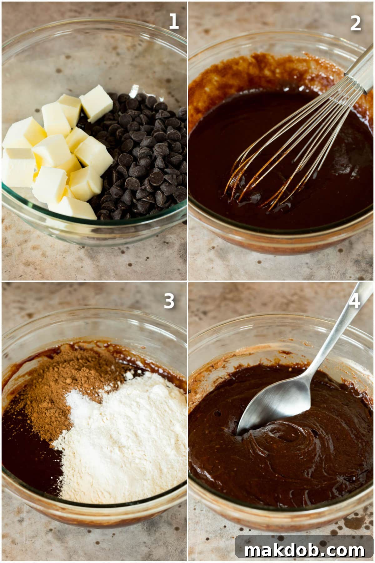 Sweetheart Brownies 4 Chocolate and butter melted and whisked together.