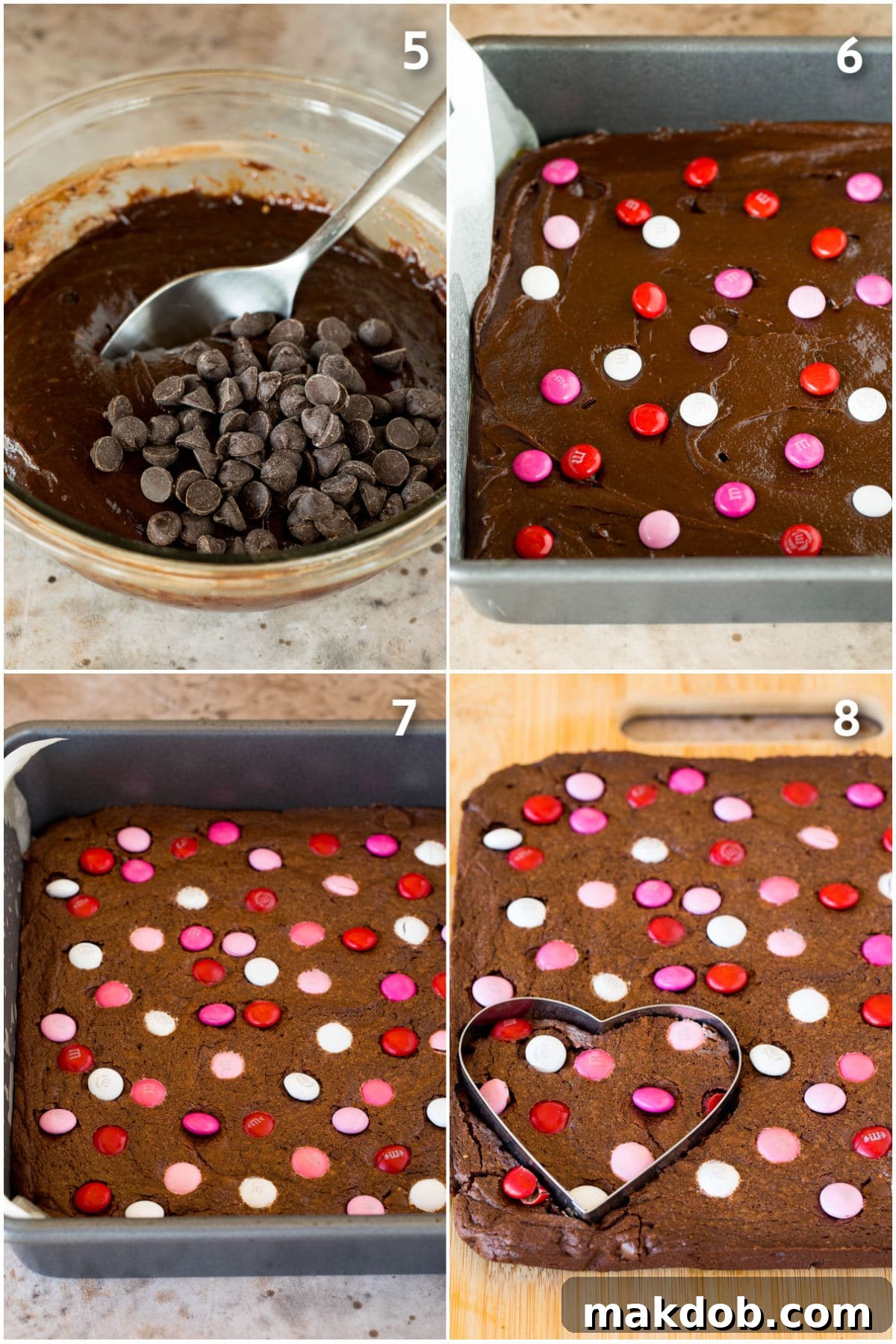 Sweetheart Brownies 5 Brownie batter in a pan, then baked and cut into hearts.