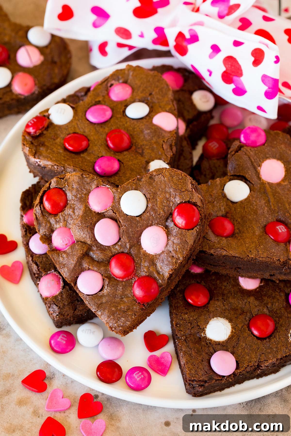Sweetheart Brownies 6 A plate of heart shaped Valentine brownies.