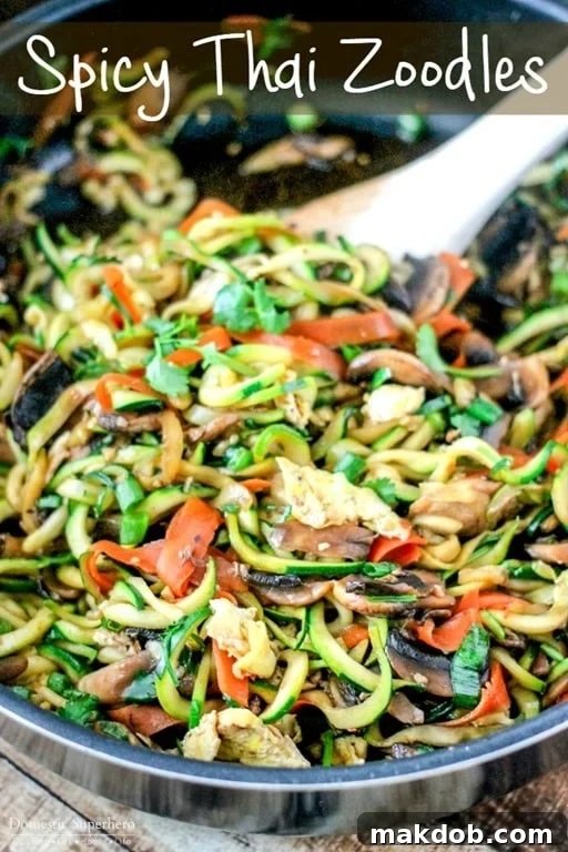 One Pot Spicy Thai Zoodles recipe image, a healthy and quick weeknight dinner.
