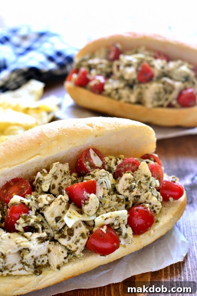Your Stress-Free Sunday Meal Plan: Week 57 6 Pesto Chicken Salad Sandwiches, a light and fresh Tuesday dinner idea.