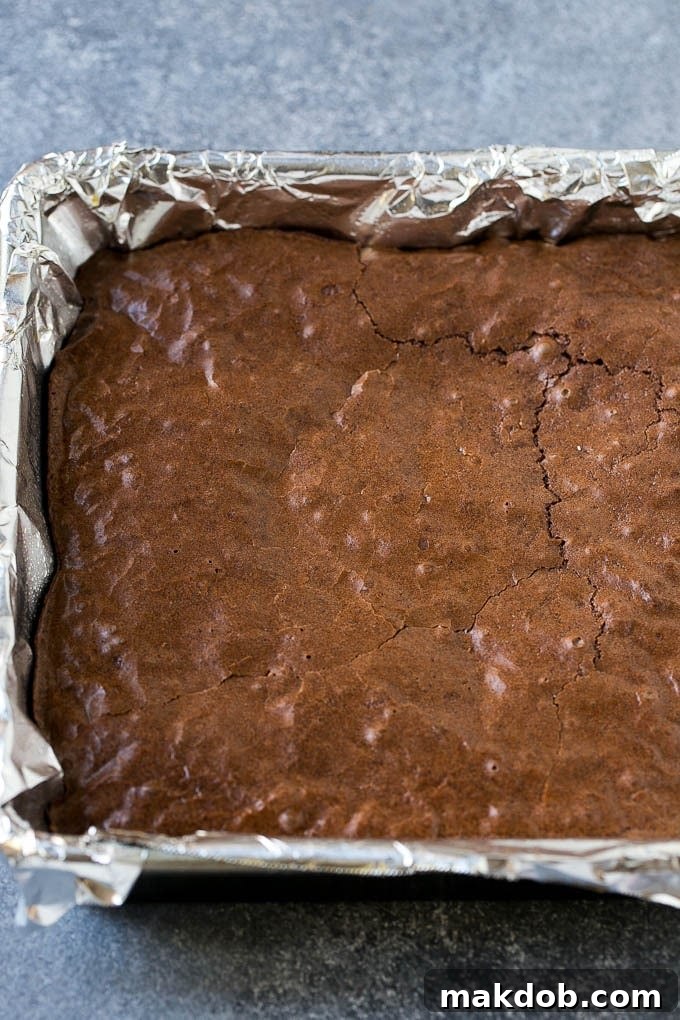 Mint Brownies Recipe | Layered Brownies | Frosted Brownies #brownies #chocolate #frosting #mint #dessert #dinneratthezoo Baked brownies in a square pan.