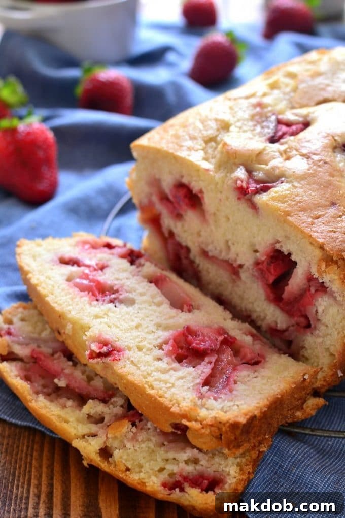 Fresh Strawberry Bread, a moist and sweet loaf perfect for breakfast or a snack.
