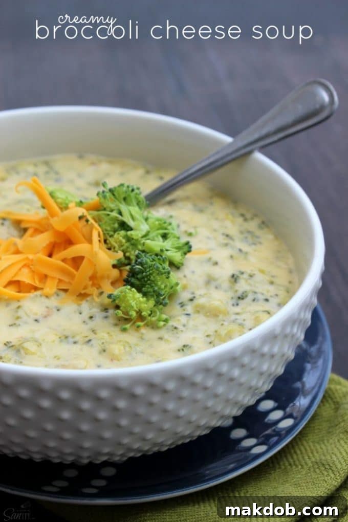 Creamy Broccoli Cheese Soup, a comforting and hearty recipe perfect for a family Sunday dinner.