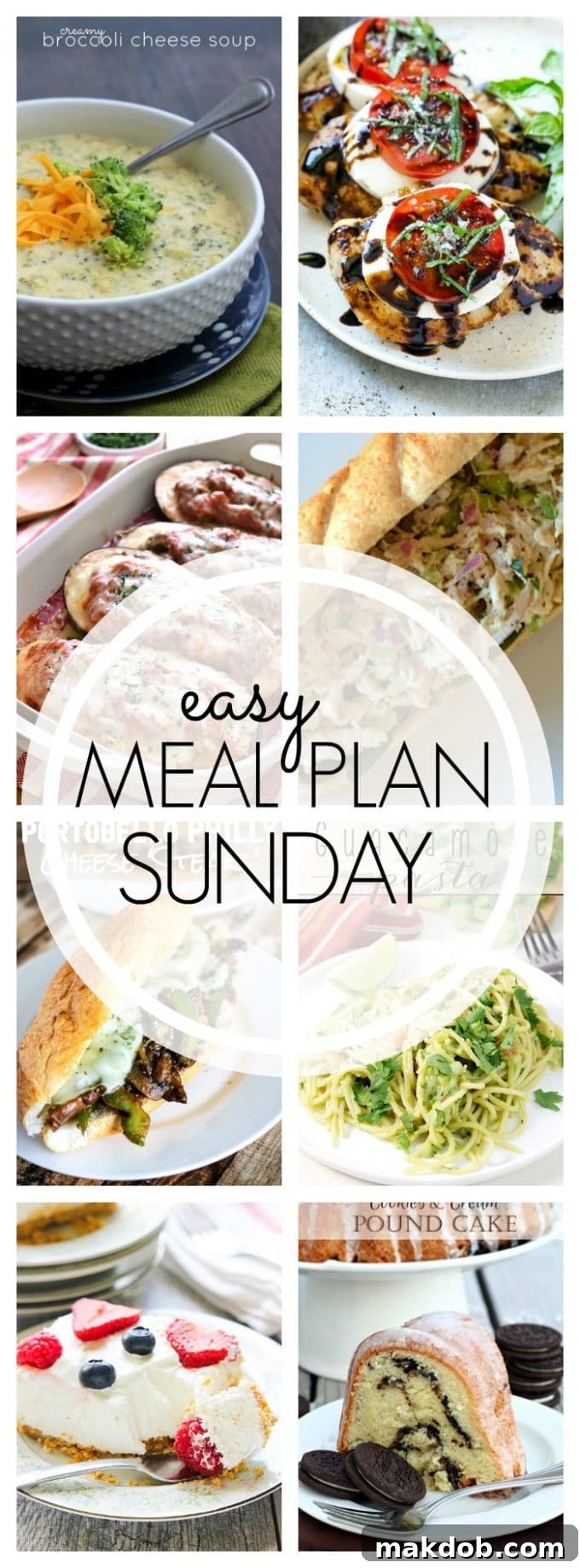 Easy Meal Plan Sunday - Week 61 Pin Graphic with a compilation of all daily meals and desserts for busy families.