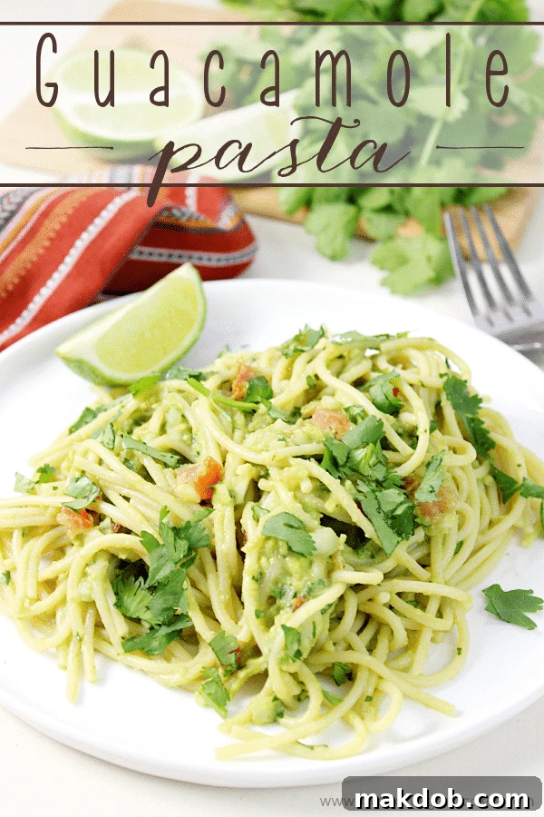Creamy Guacamole Pasta, a unique and zesty dish with fresh avocado sauce over pasta, perfect for a quick dinner.