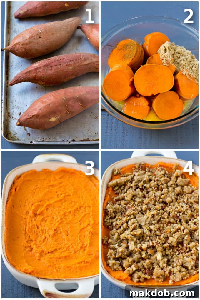 Steps showing how to make this baked yams dish. 