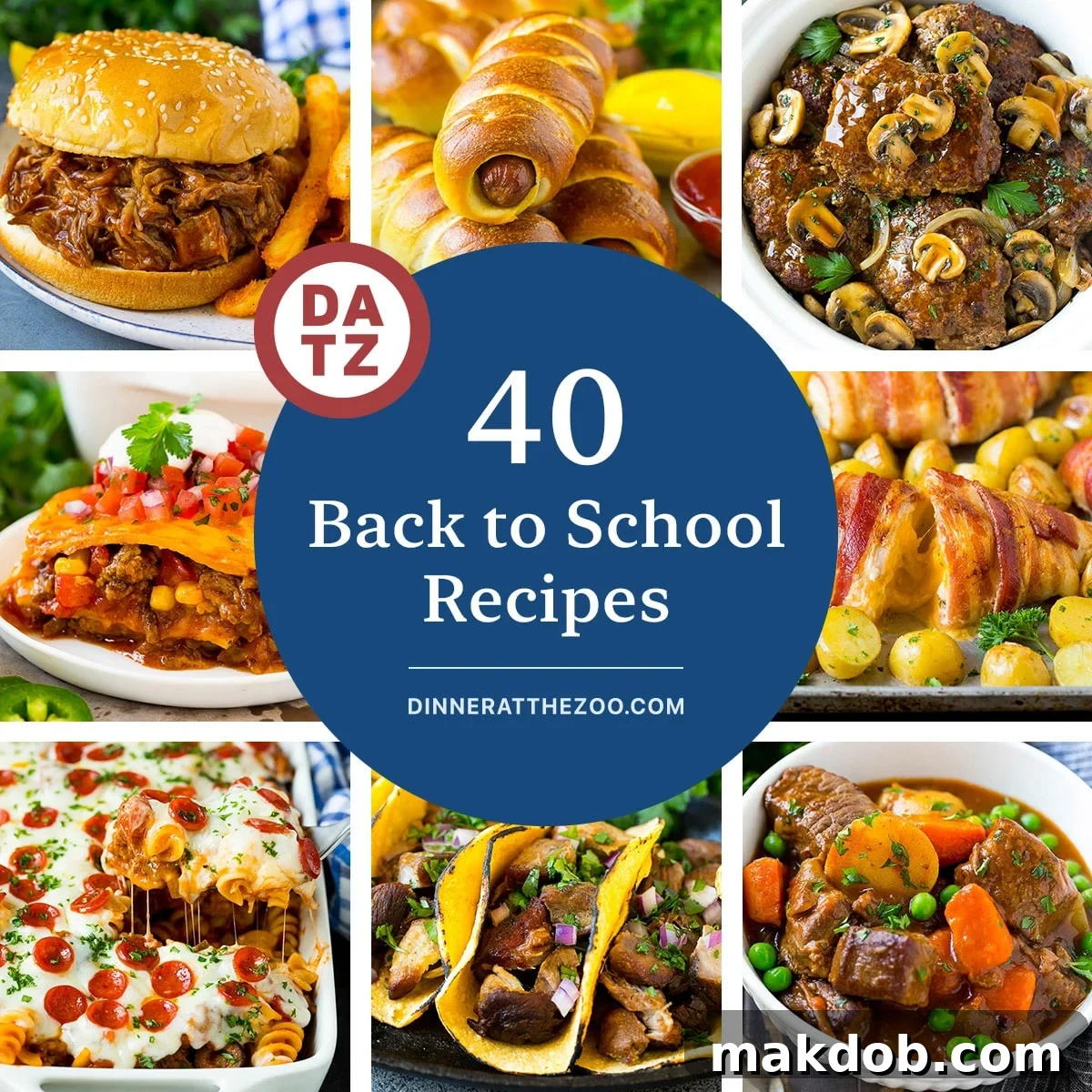 A vibrant selection of back to school dinner recipes including a Mexican casserole, slow cooker Salisbury steak, and hearty slow cooker beef stew, perfect for busy weeknights.