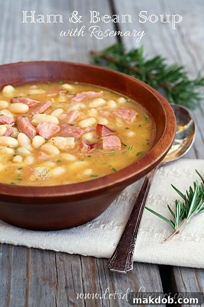 Hearty Ham and Bean Soup with Rosemary, a comforting meal for chilly evenings.