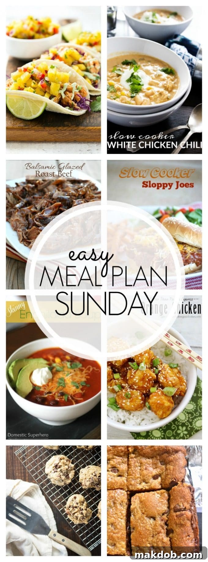 Easy Weekly Meal Plan Summary for Week 70, featuring a variety of dinner and dessert ideas.