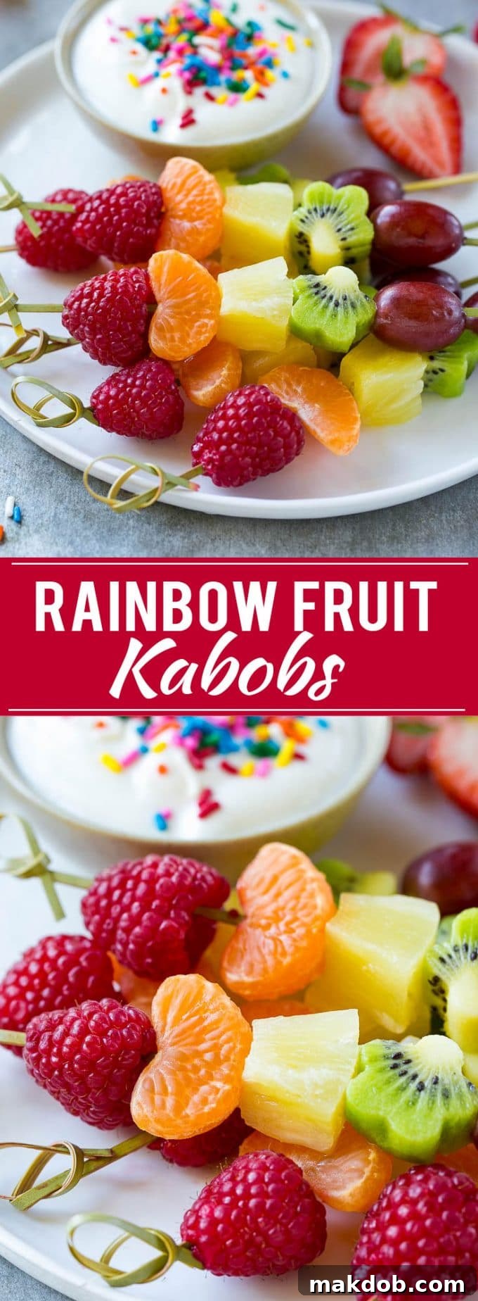 Fruit Kabobs Recipe | Healthy Fruit Skewers | Easy Kids Snack | Yogurt Dip Recipe | Rainbow Fruit Ideas