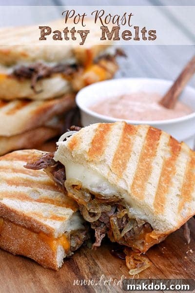Sunday Supper Simplified 5 Hearty Leftover Pot Roast Patty Melt on rye bread with melted cheese