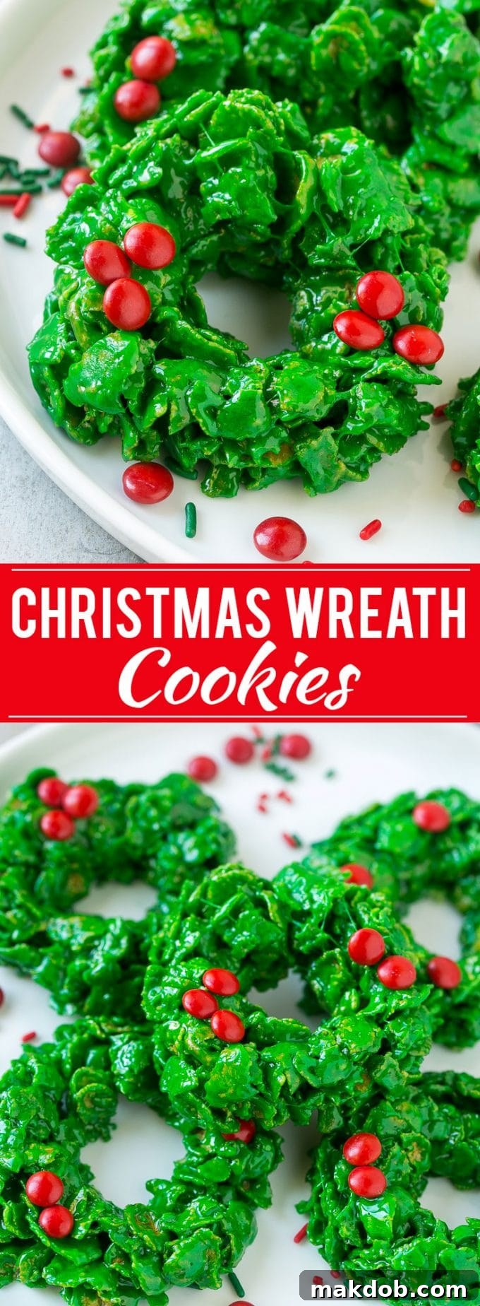 Edible Christmas Wreaths 2 A festive plate of green and red no-bake Christmas wreath cookies, perfect for holiday gatherings.