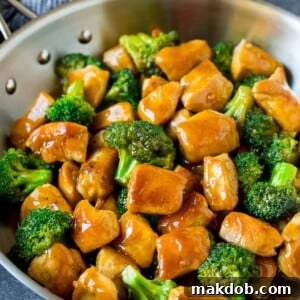 Ginger chicken and broccoli in a pan.