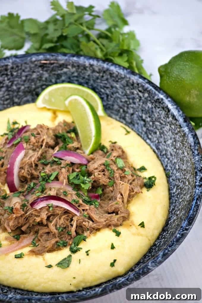 Hearty Slow Cooker Beef Chili Verde with Creamy Polenta