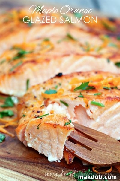 Flaky Orange Maple Glazed Salmon with vibrant colors