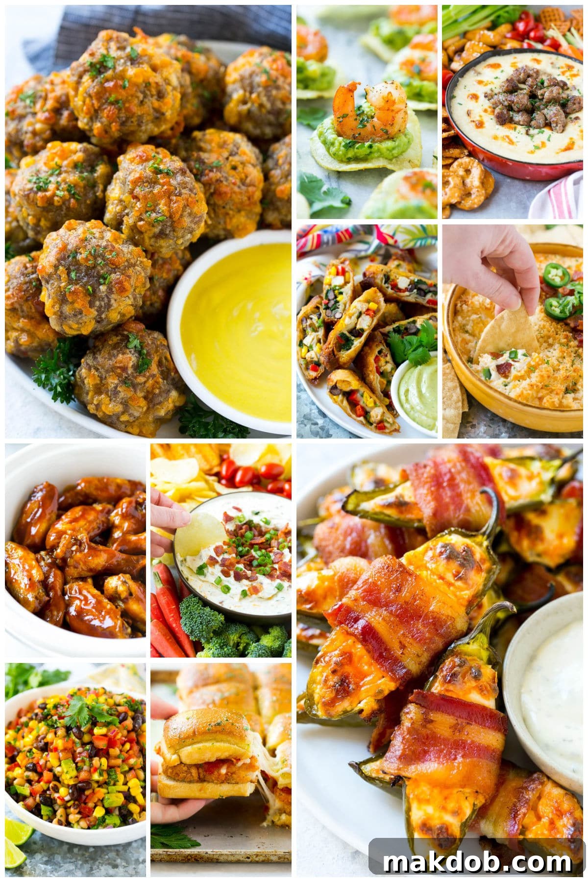 30 Winning Game Day Eats 29 A tempting collection of images of snacks like bacon wrapped jalapeno poppers, vibrant cowboy caviar, and rich beer cheese dip.