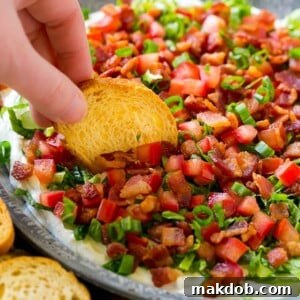 BLT dip with bacon, lettuce, tomato and green onions over a creamy ranch dip.
