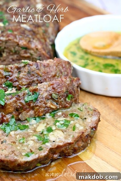 Hearty Herb & Garlic Meatloaf with Garlic Butter Sauce