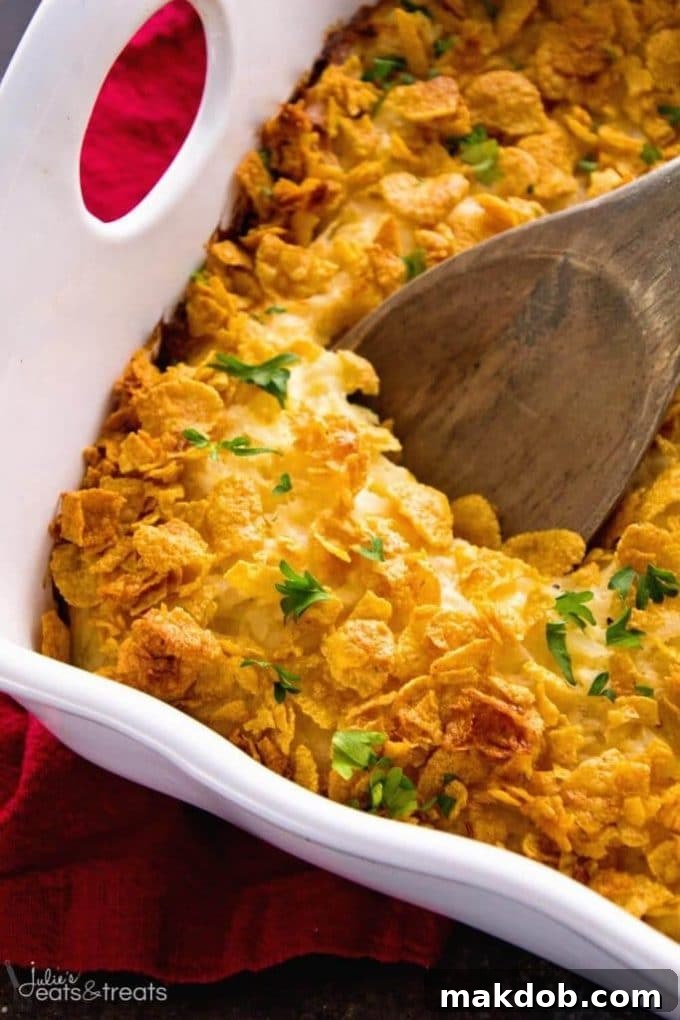 End your week with a comforting and delicious Cheesy Hash Brown Chicken Casserole – perfect for a family gathering.