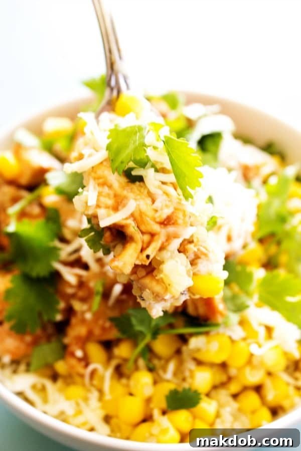A fresh and nutritious NEW HEALTHIER OPTION: Baked Barbecue Chicken Quinoa Bowls for a balanced meal.