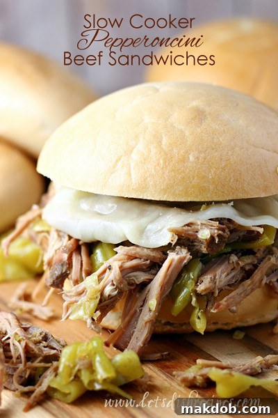 Tender, flavorful Slow Cooker Pepperoncini Beef Sandwiches are the perfect easy start to your week. Set it and forget it for a delicious meal!
