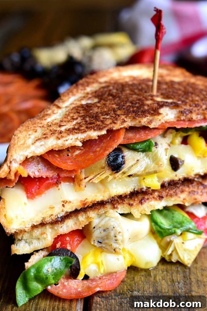 88 Sundays of Stress-Free Eating 16 Gourmet Italian Antipasto Grilled Cheese sandwich, a flavorful twist on a classic.