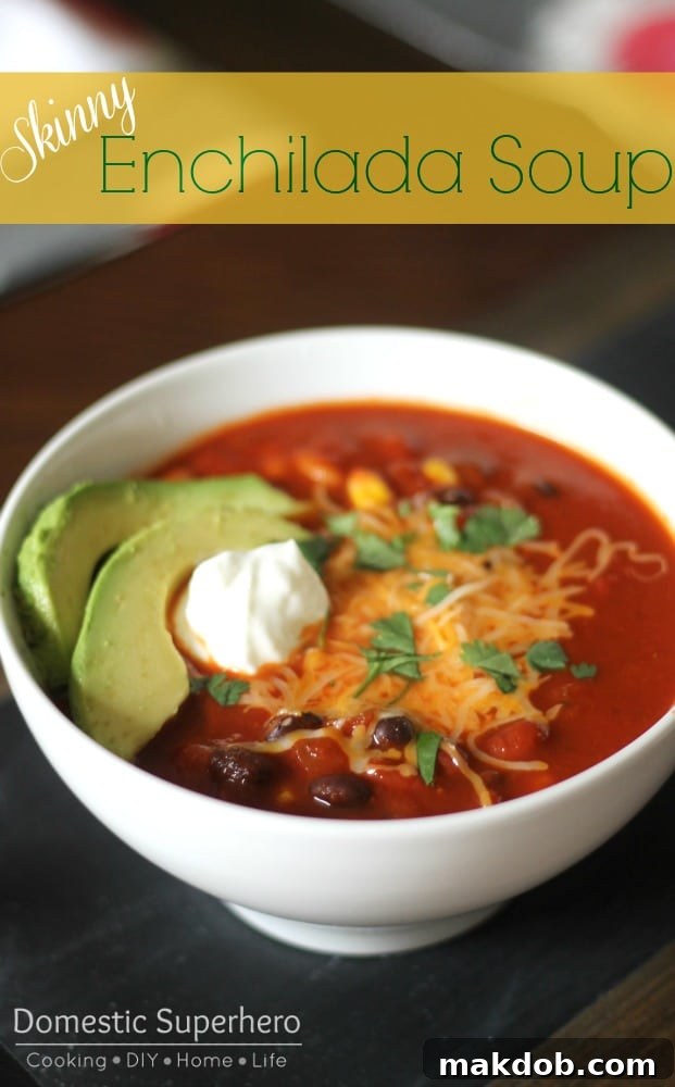 88 Sundays of Stress-Free Eating 17 Delicious and healthy Skinny Cheesy Enchilada Soup recipe, a guilt-free comfort food option.
